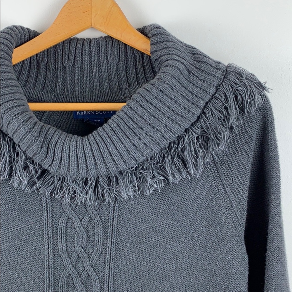 Karen Scott Neck Gray Swoop Neck Sweater